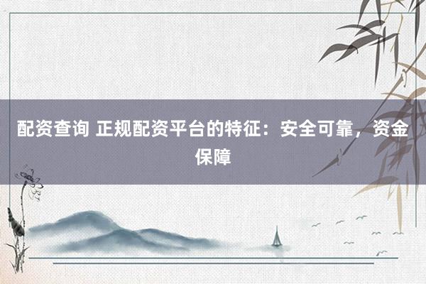 配资查询 正规配资平台的特征：安全可靠，资金保障