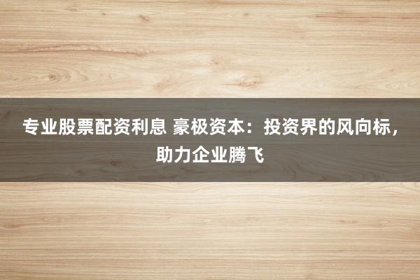 专业股票配资利息 豪极资本：投资界的风向标，助力企业腾飞