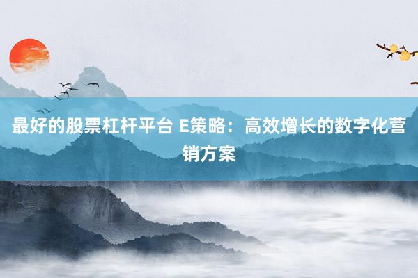 最好的股票杠杆平台 E策略：高效增长的数字化营销方案