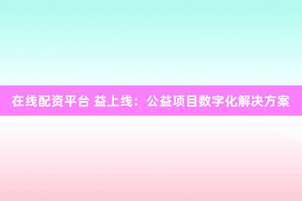 在线配资平台 益上线：公益项目数字化解决方案