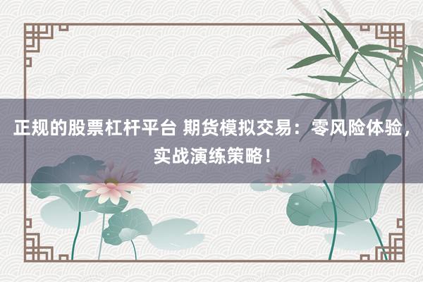 正规的股票杠杆平台 期货模拟交易：零风险体验，实战演练策略！
