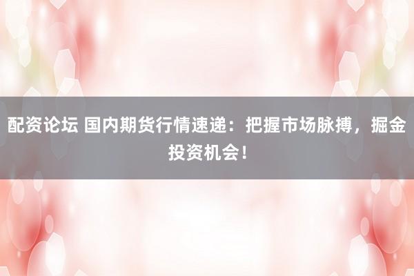 配资论坛 国内期货行情速递：把握市场脉搏，掘金投资机会！