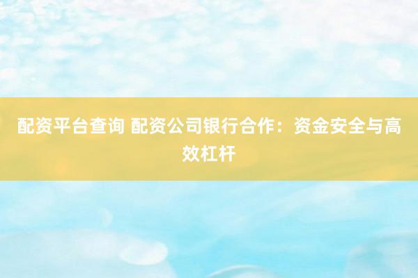 配资平台查询 配资公司银行合作：资金安全与高效杠杆
