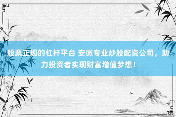 股票正规的杠杆平台 安徽专业炒股配资公司，助力投资者实现财富增值梦想！