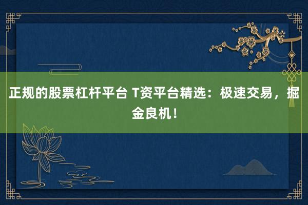 正规的股票杠杆平台 T资平台精选：极速交易，掘金良机！