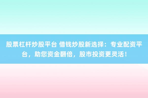 股票杠杆炒股平台 借钱炒股新选择：专业配资平台，助您资金翻倍，股市投资更灵活！
