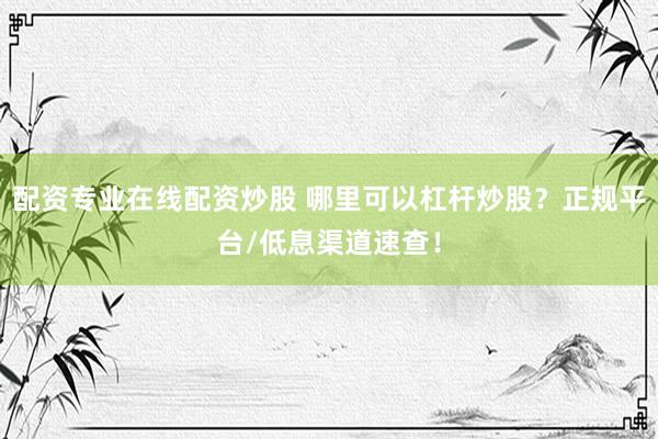 配资专业在线配资炒股 哪里可以杠杆炒股？正规平台/低息渠道速查！
