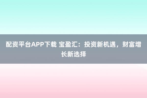配资平台APP下载 宝盈汇：投资新机遇，财富增长新选择