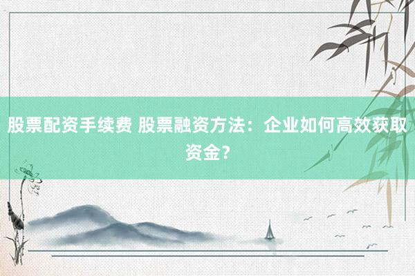 股票配资手续费 股票融资方法:企业如何高效获取资金?