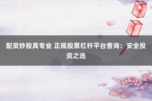 配资炒股真专业 正规股票杠杆平台查询：安全投资之选