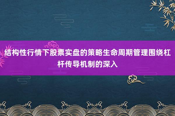 结构性行情下股票实盘的策略生命周期管理围绕杠杆传导机制的深入