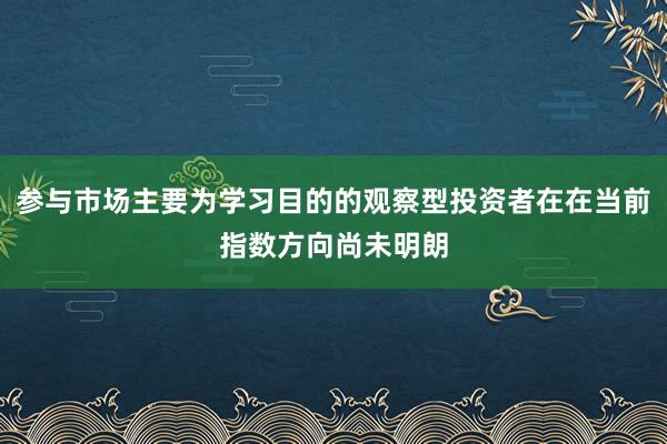 参与市场主要为学习目的的观察型投资者在在当前指数方向尚未明朗
