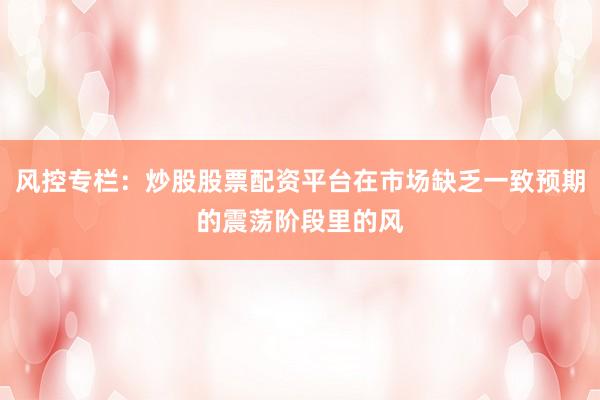风控专栏：炒股股票配资平台在市场缺乏一致预期的震荡阶段里的风