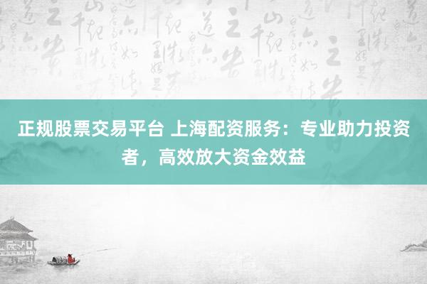 正规股票交易平台 上海配资服务：专业助力投资者，高效放大资金效益