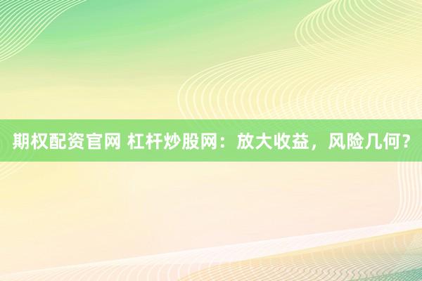 期权配资官网 杠杆炒股网：放大收益，风险几何？