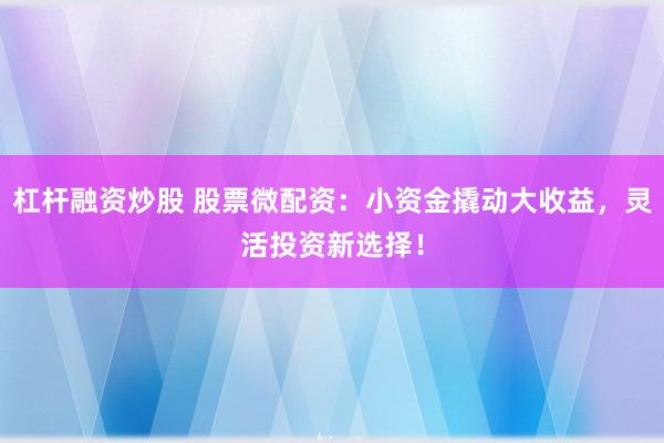 杠杆融资炒股 股票微配资：小资金撬动大收益，灵活投资新选择！